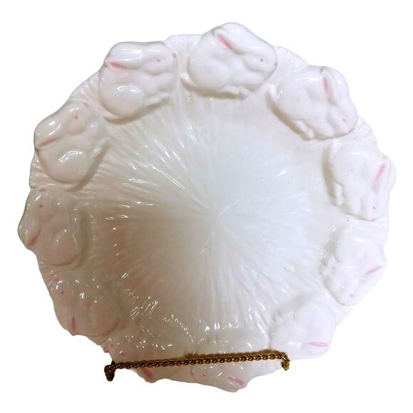 White and Pink Serving Platter Plate 10" Decorative Bunny Rabbit Decor Rare - Picture 3 of 10